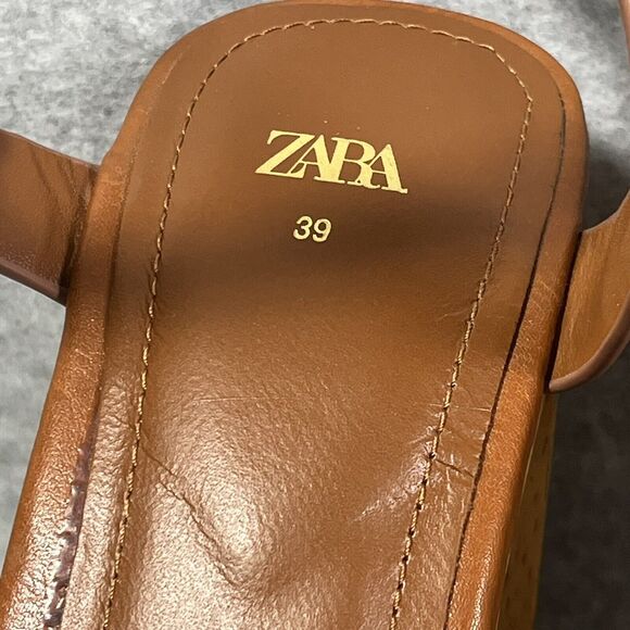 Zara‎ Block Leather Platform Women's 8 US /39 EU Wide Heels Ankle Buckle Strap - Picture 9 of 15